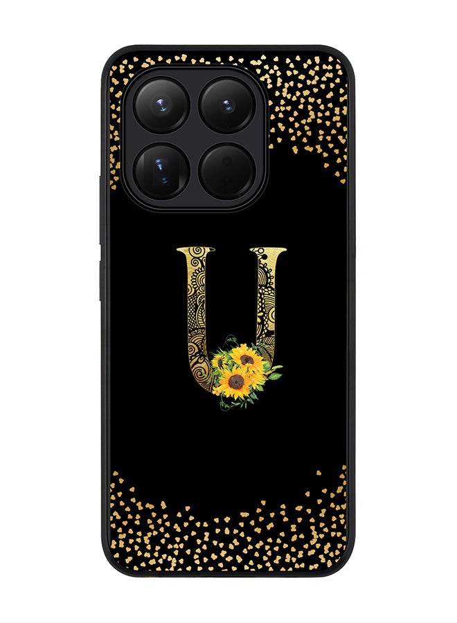 For Xiaomi 15T Case,Slim fit Camera Protection, Shockproof Thin Phone cover  - Custom Floral Monogram - U ( Black )